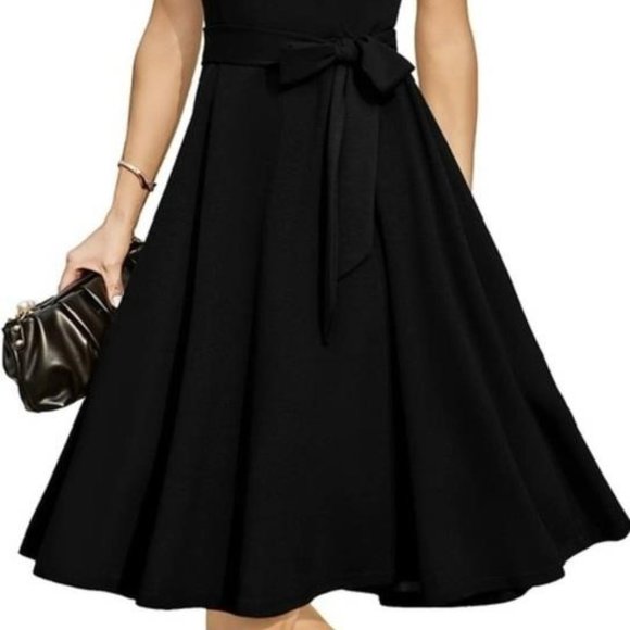 2X 3X Plus Size Curvy Cocktail Bridesmaid Church Funeral Flare Slimming Dress - Picture 3 of 10